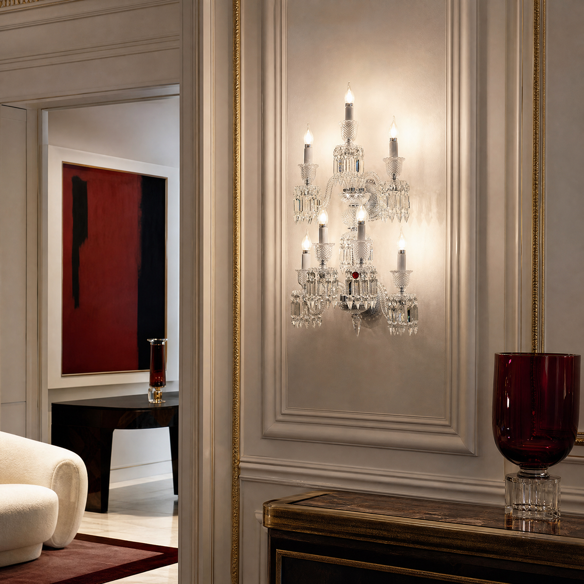 7-Light Tiered Candle Faceted Glass Wall Sconce