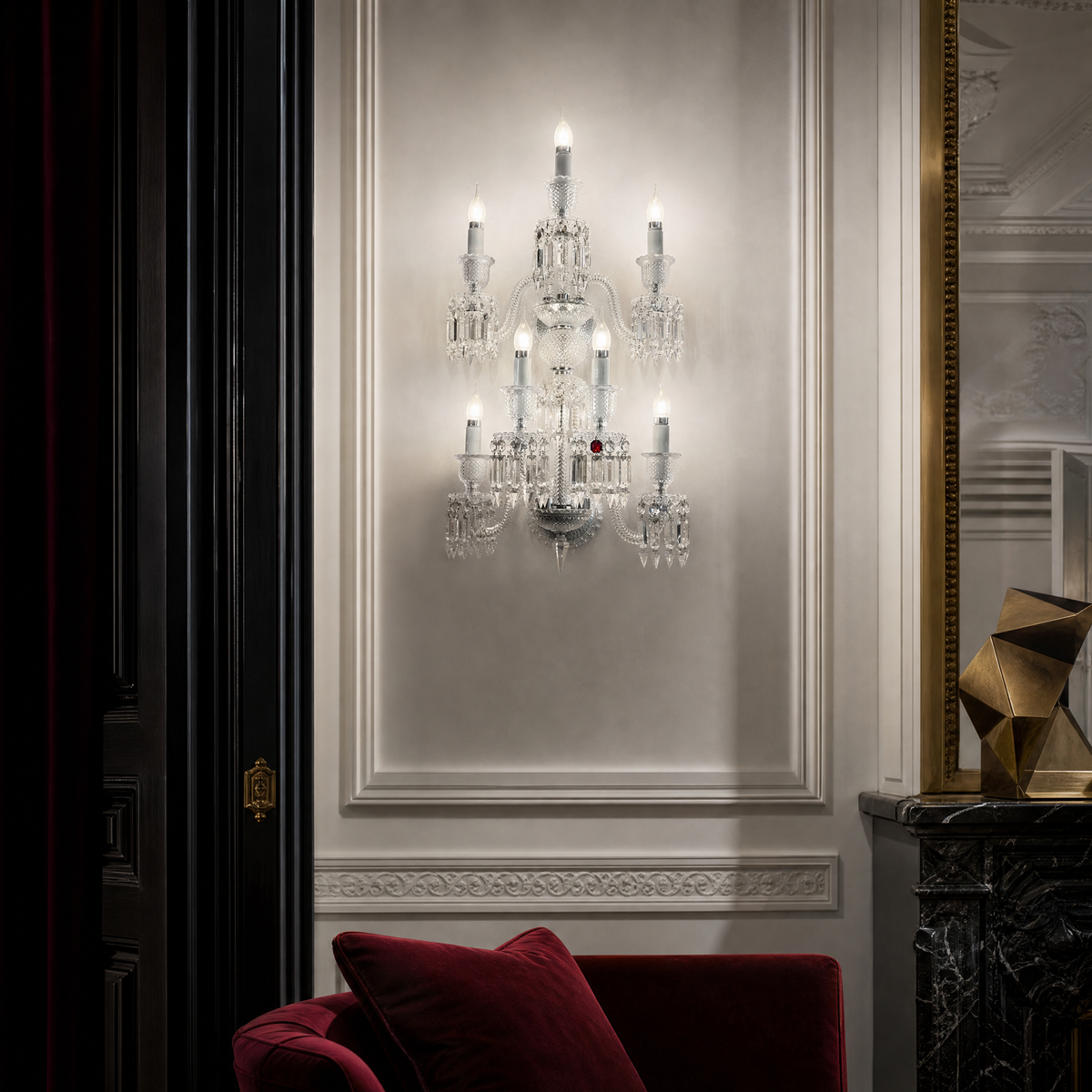 7-Light Tiered Candle Faceted Glass Wall Sconce