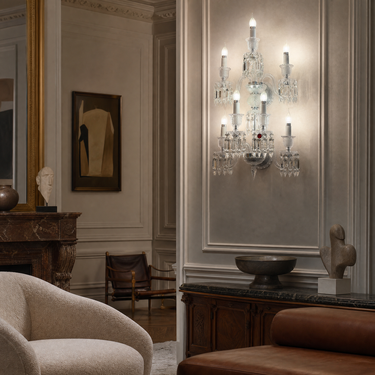 7-Light Tiered Candle Faceted Glass Wall Sconce