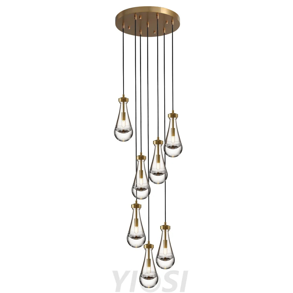 7-Lights Raindrop Solid Thick Glass Pendant light Bronze