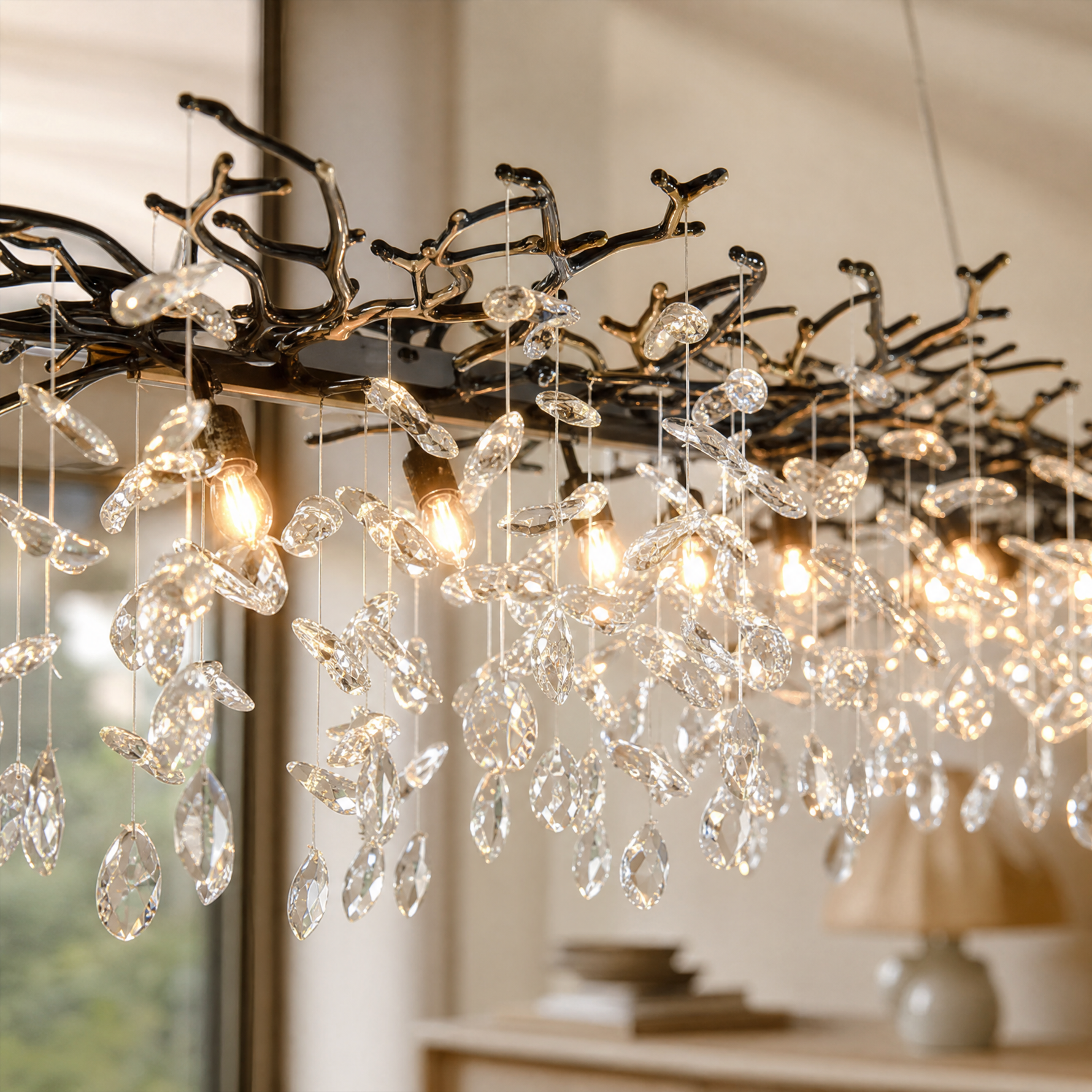 71" Modern Black Tree Branch Crystal Chandelier