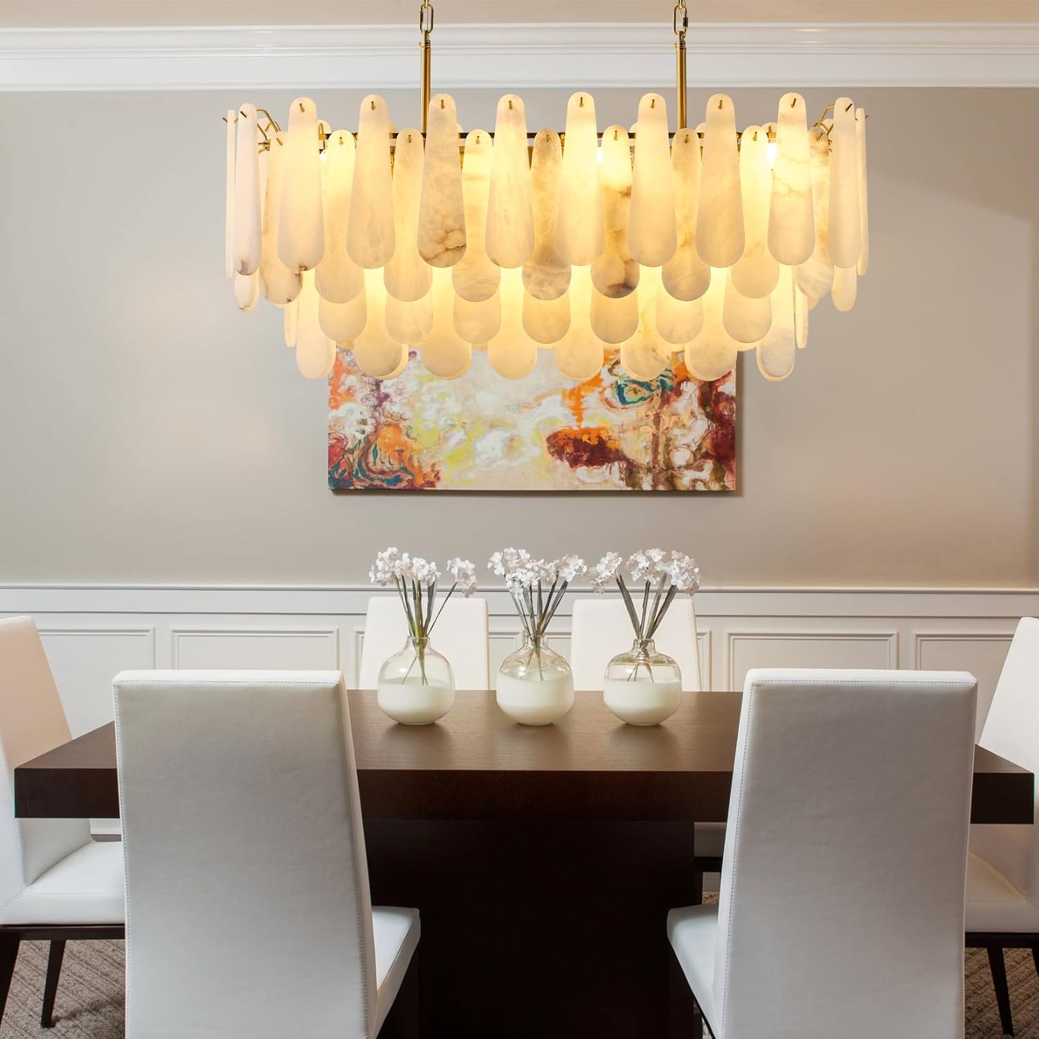 Modern Alabaster Feathery Chandelier