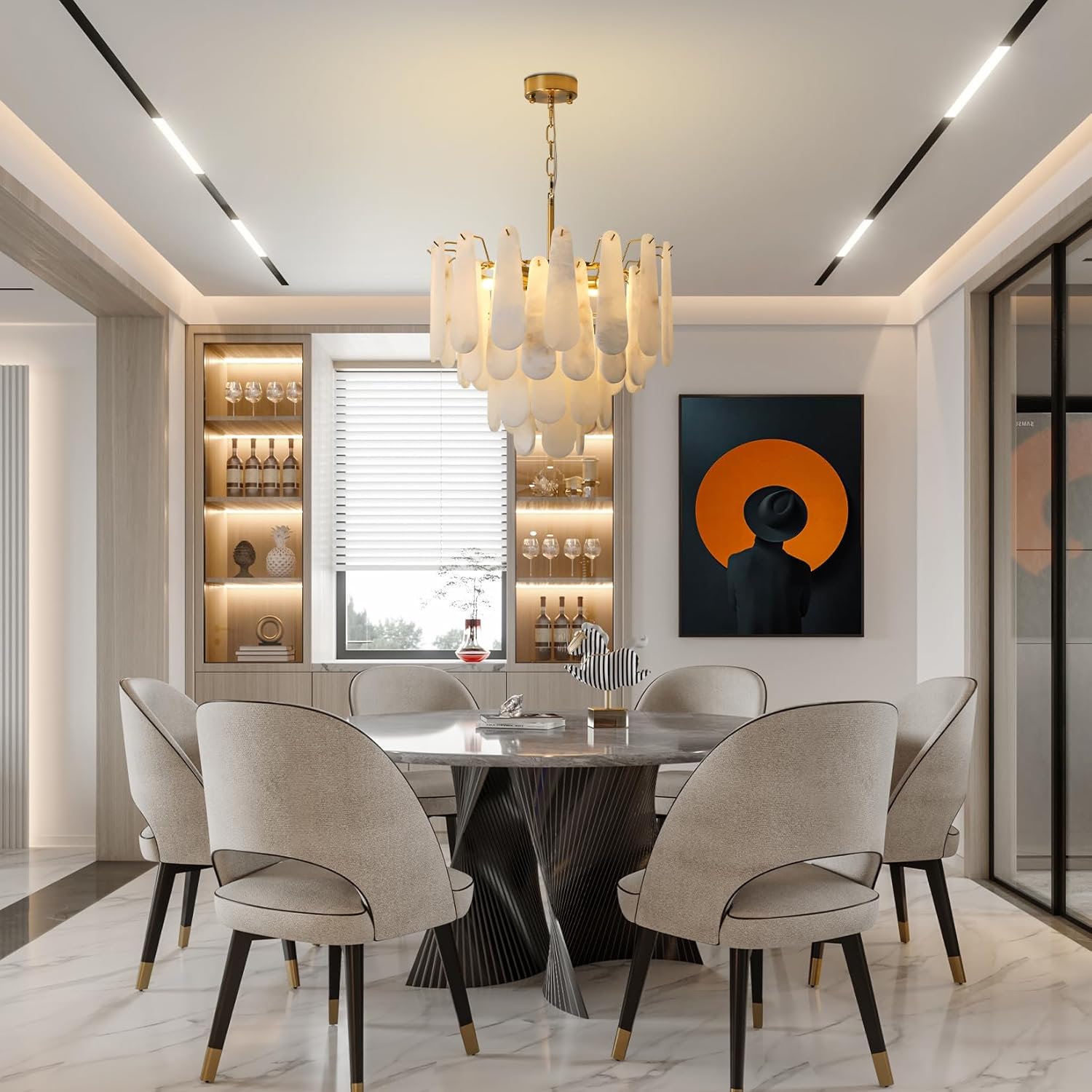 Modern Alabaster Feathery Chandelier