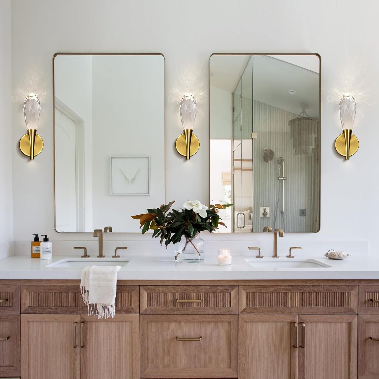 Modern bathroom vanity wall lamp in front of the mirror