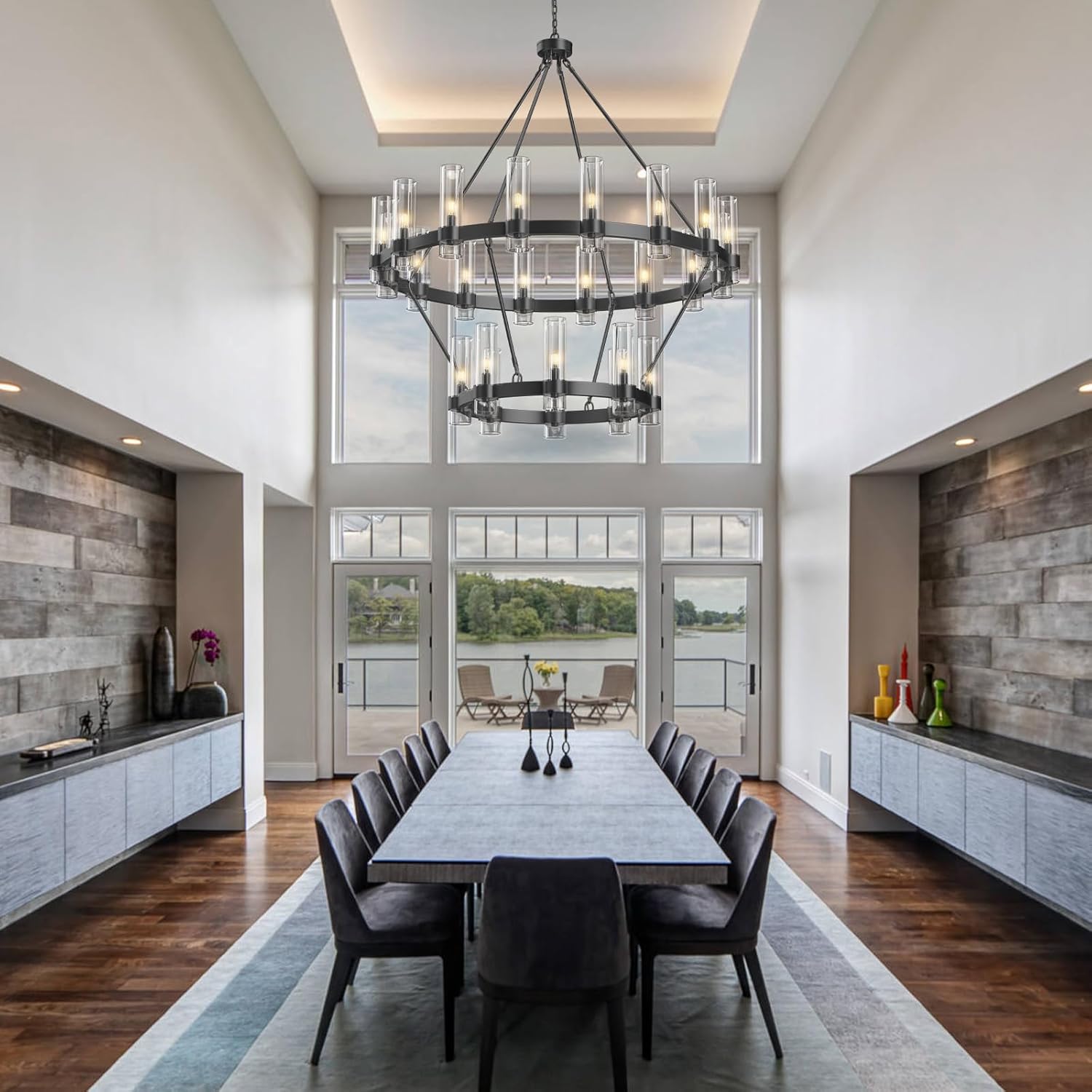 Copper plated modern glass lampshade chandelier