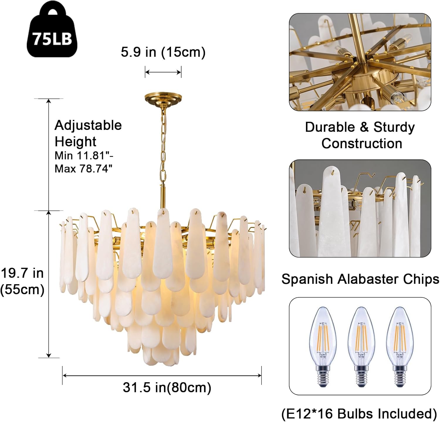 Modern Alabaster Feathery Chandelier