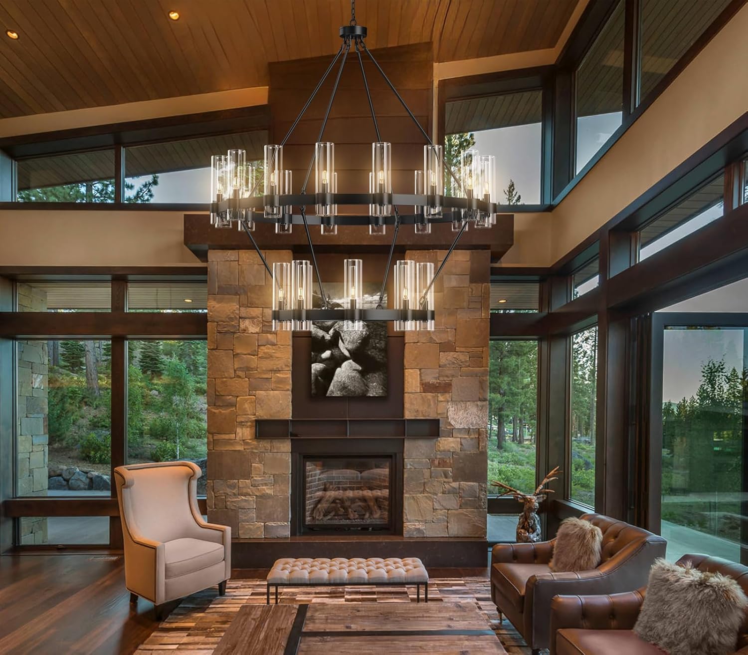 Copper plated modern glass lampshade chandelier