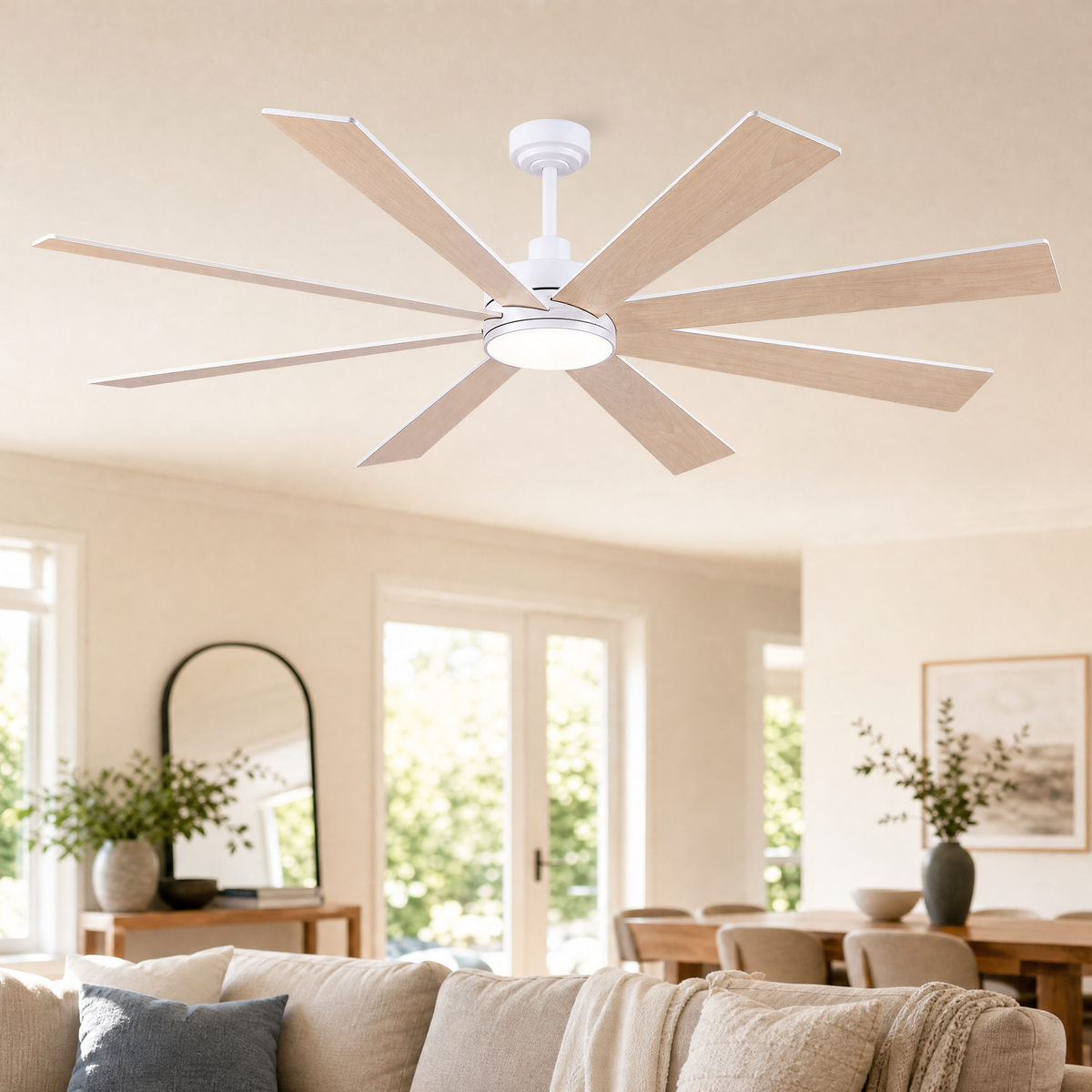 72" 8-Blade Industrial Ceiling Fan with LED Disc Light