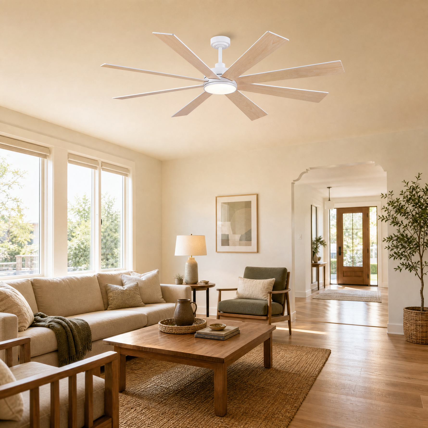72" 8-Blade Industrial Ceiling Fan with LED Disc Light