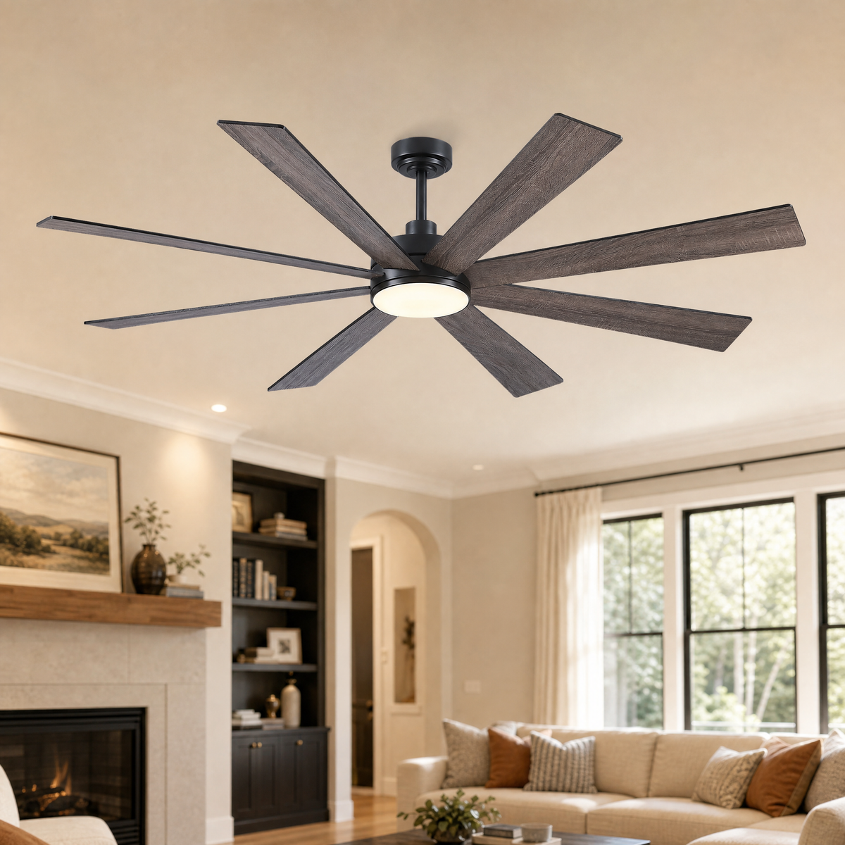 72" 8-Blade Industrial Ceiling Fan with LED Disc Light