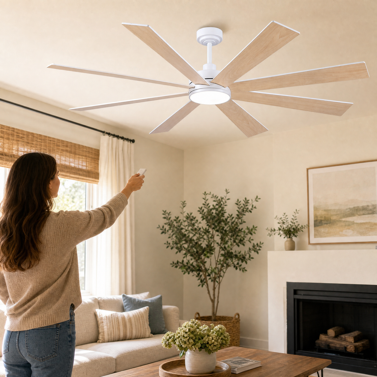 72" 8-Blade Industrial Ceiling Fan with LED Disc Light