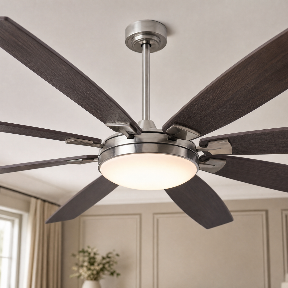 72" Industrial Walnut 8-Blade Ceiling Fan with LED Disc