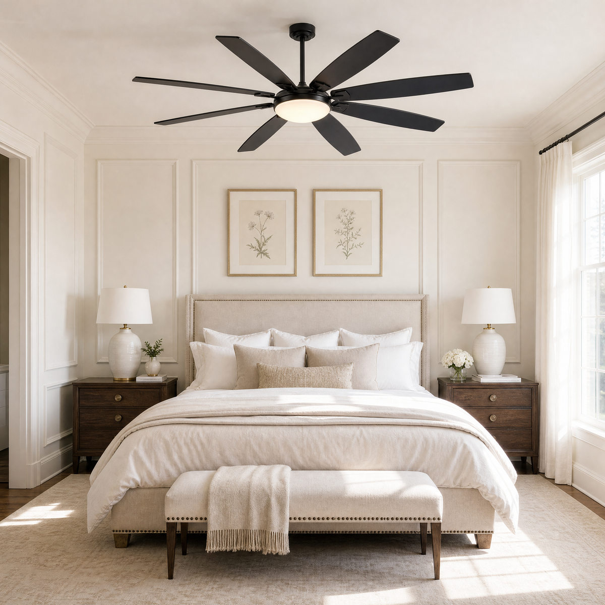 72" Industrial Walnut 8-Blade Ceiling Fan with LED Disc