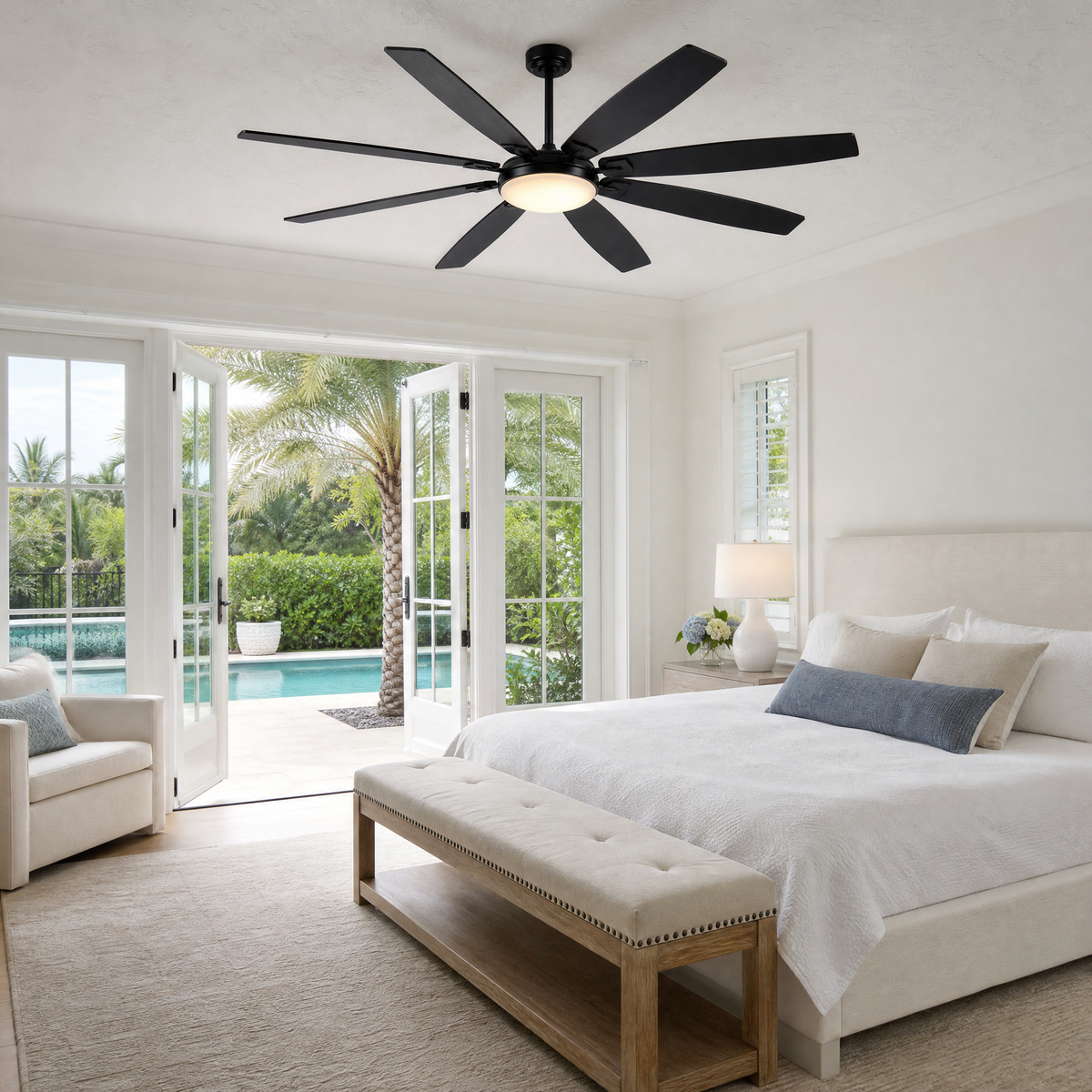 72" Industrial Walnut 8-Blade Ceiling Fan with LED Disc