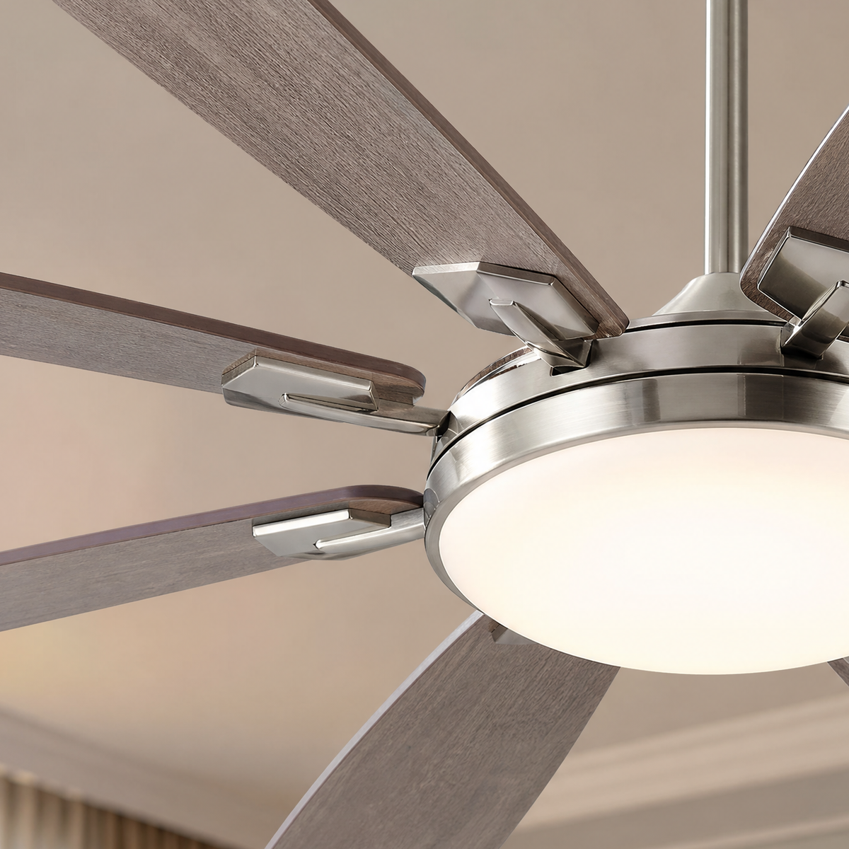 72" Industrial Walnut 8-Blade Ceiling Fan with LED Disc