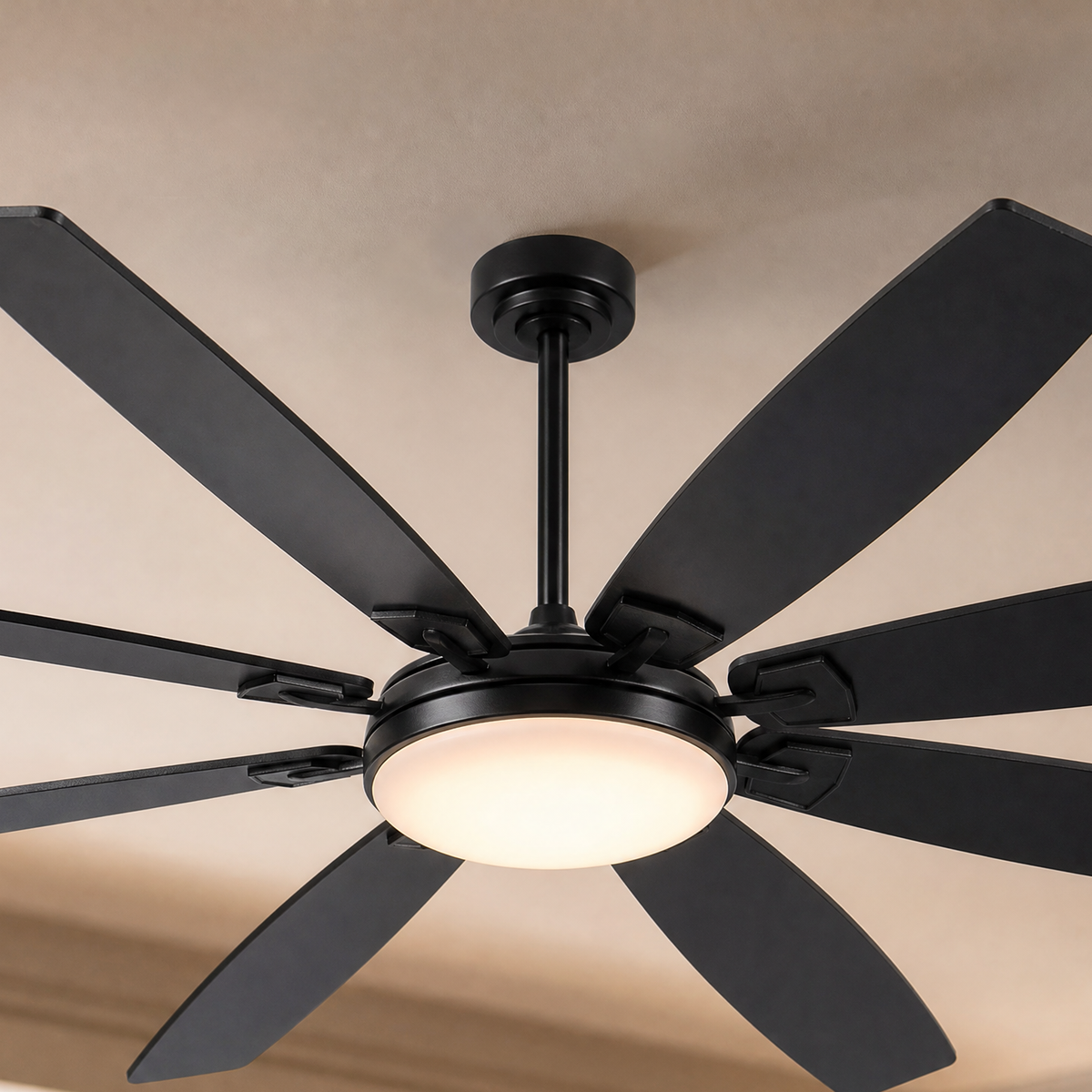 72" Industrial Walnut 8-Blade Ceiling Fan with LED Disc