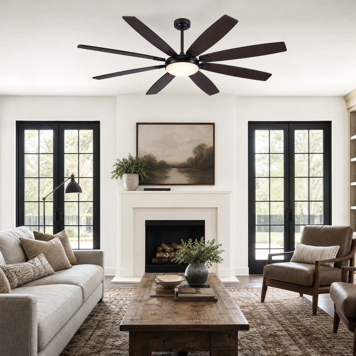 72" Industrial Walnut 8-Blade Ceiling Fan with LED Disc
