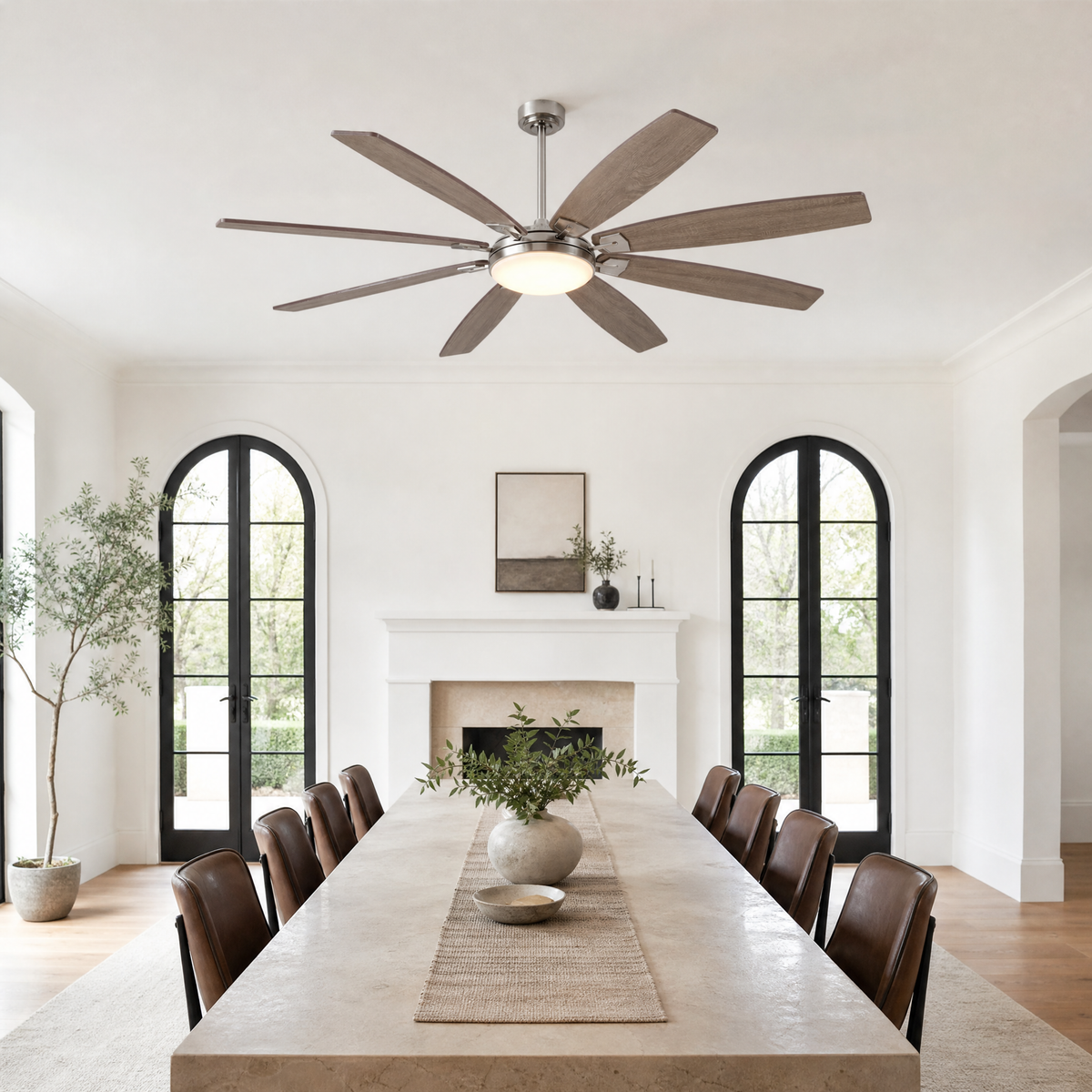 72" Industrial Walnut 8-Blade Ceiling Fan with LED Disc