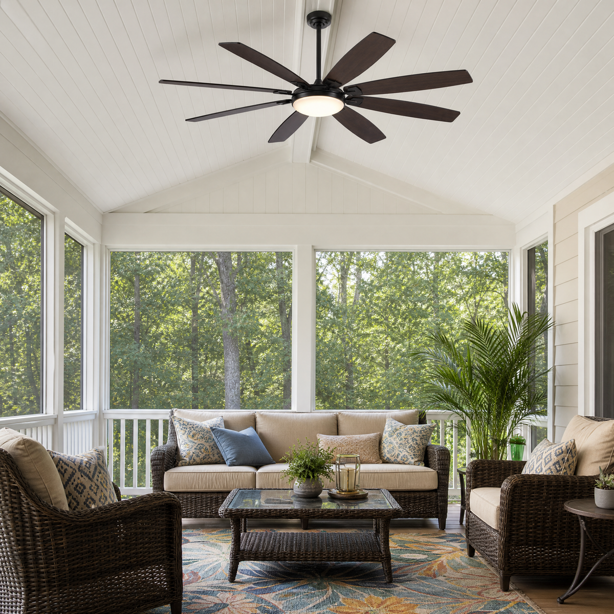 72" Industrial Walnut 8-Blade Ceiling Fan with LED Disc