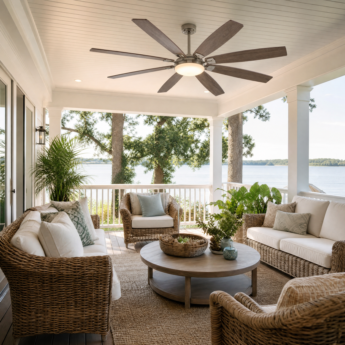 72" Industrial Walnut 8-Blade Ceiling Fan with LED Disc