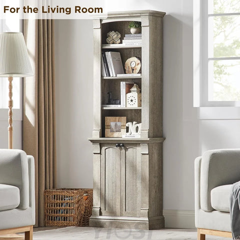 72" Farmhouse Bookcase with Adjustable Shelves and Storage Cabinet Doors