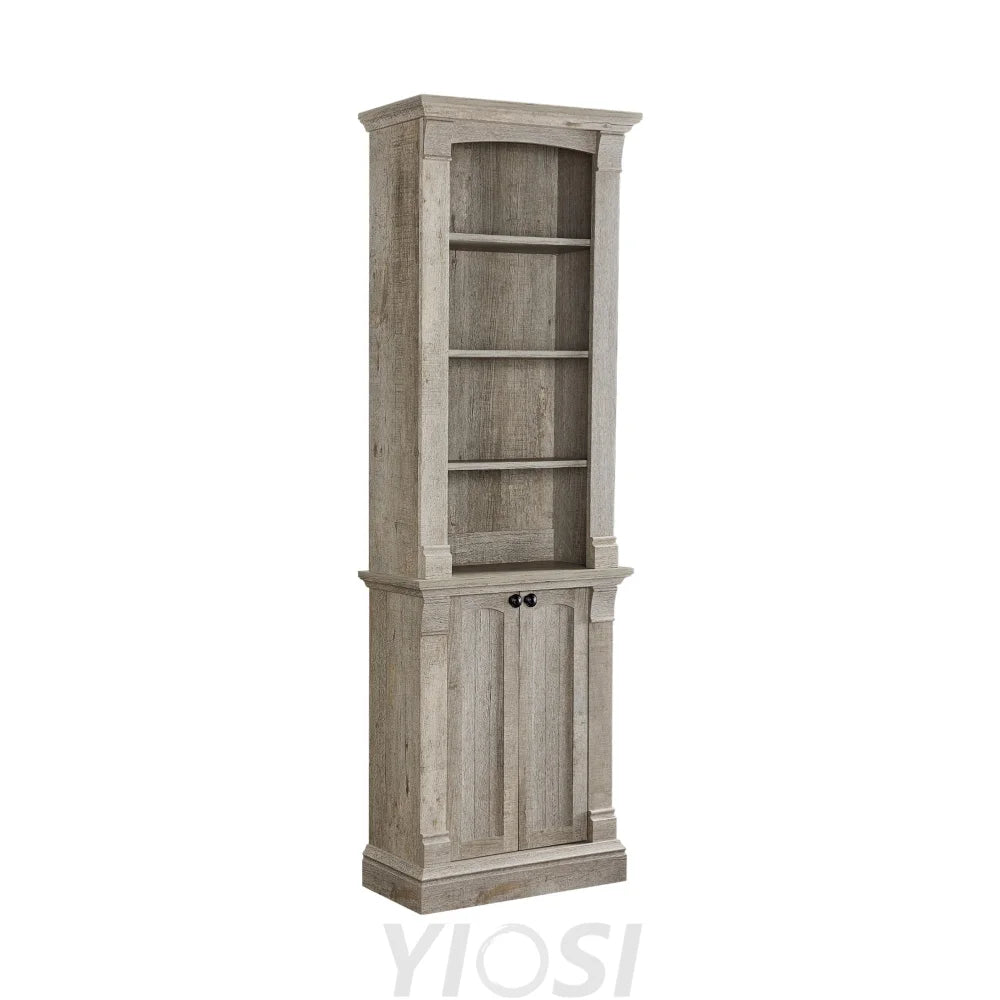 72’’ Farmhouse Bookcase with Adjustable Shelves and Storage Cabinet Doors