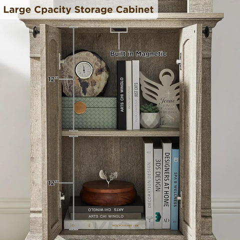 72" Farmhouse Bookcase with Adjustable Shelves and Storage Cabinet Doors