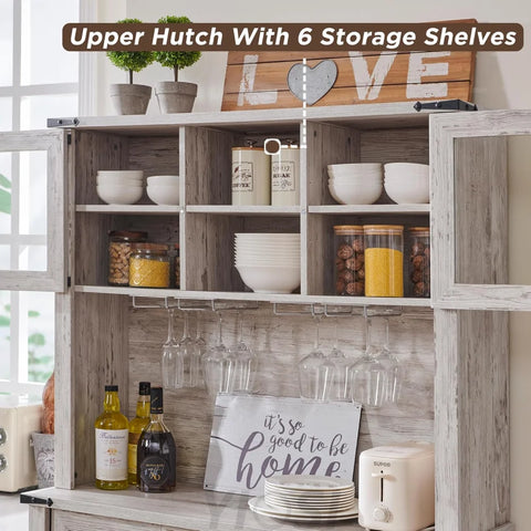 72" Farmhouse Buffet with Hutch - Sliding Barn Door Cabinet