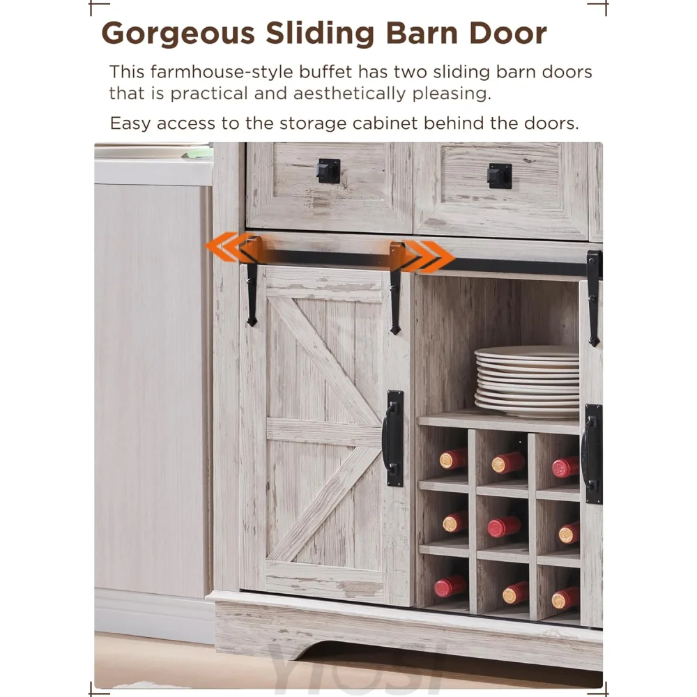 72" Farmhouse Buffet with Hutch - Sliding Barn Door Cabinet