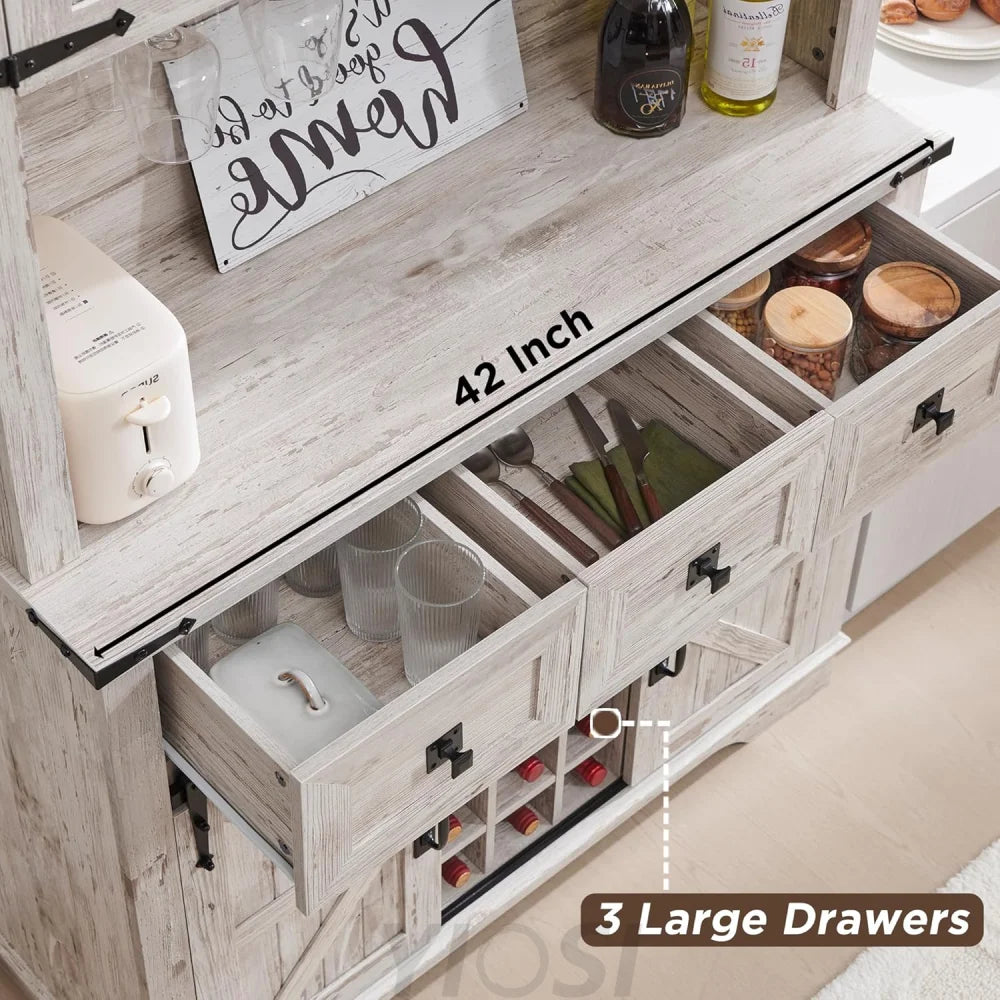 72" Farmhouse Buffet with Hutch - Sliding Barn Door Cabinet