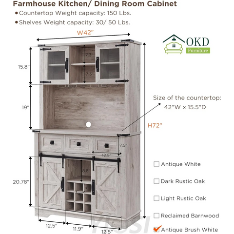 72" Farmhouse Buffet with Hutch - Sliding Barn Door Cabinet