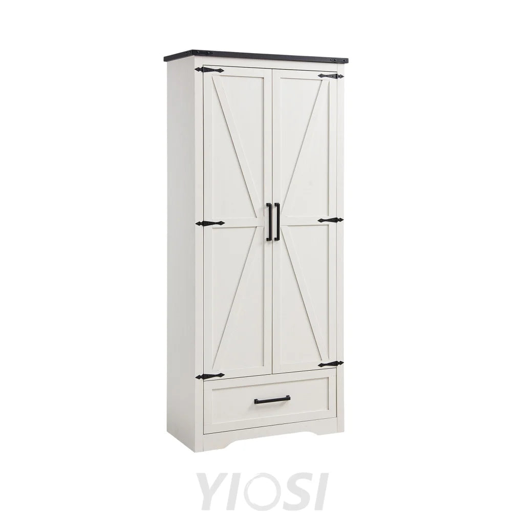 72’’ Farmhouse Kitchen Pantry Cabinet with Adjustable Shelves and Barn Doors
