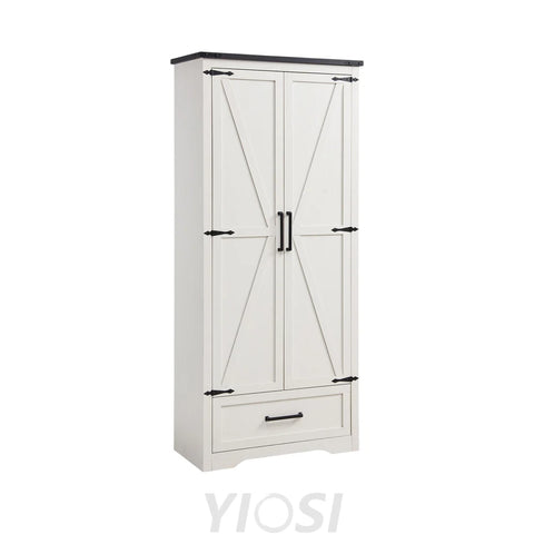 72’’ Farmhouse Kitchen Pantry Cabinet with Adjustable Shelves and Barn Doors