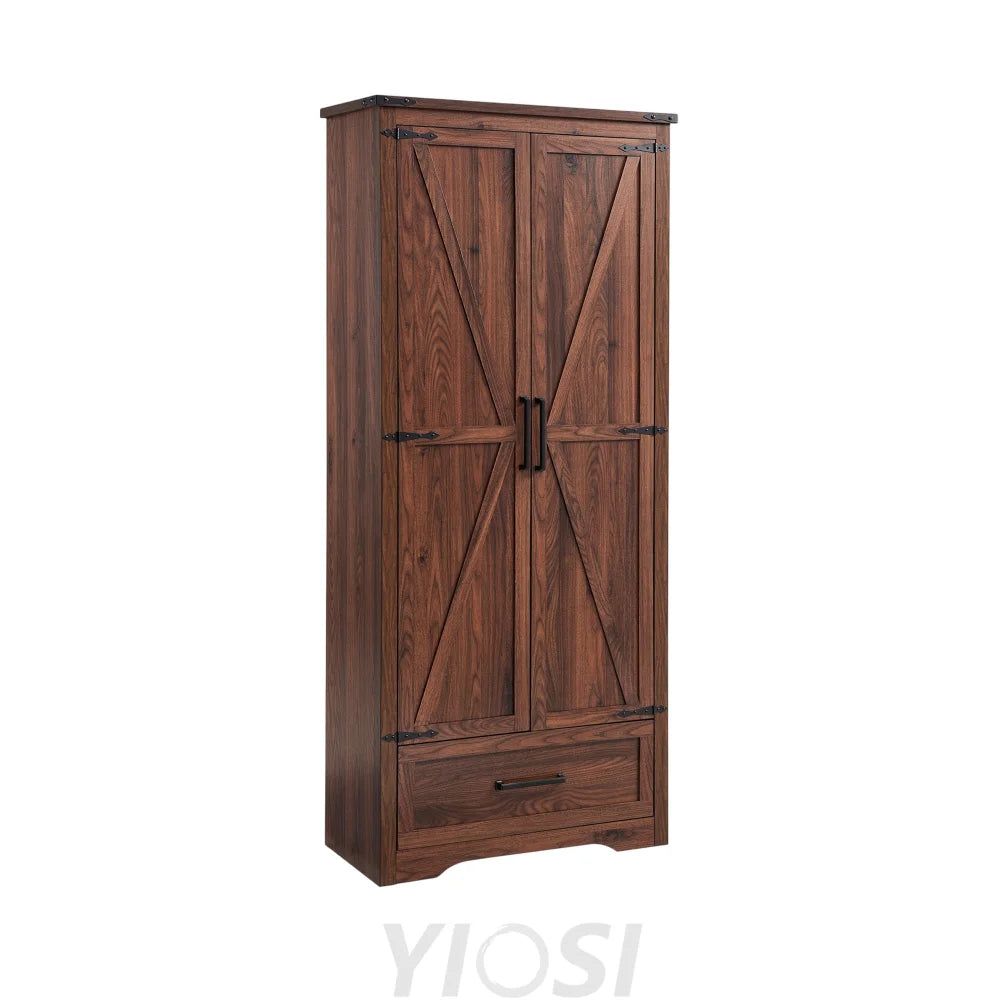 72’’ Farmhouse Kitchen Pantry Cabinet with Adjustable Shelves and Barn Doors