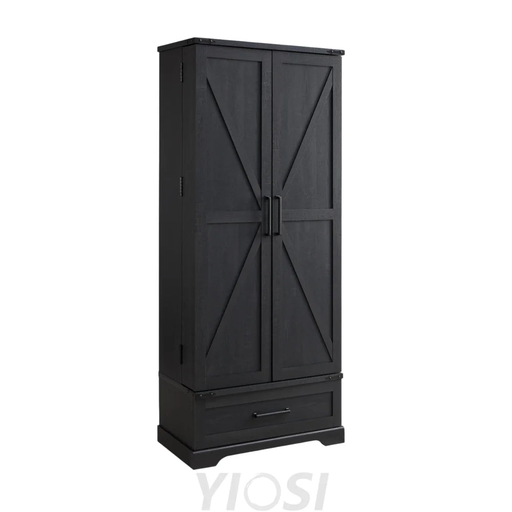72’’ Farmhouse Kitchen Pantry Cabinet with Drawer Barn Door Design