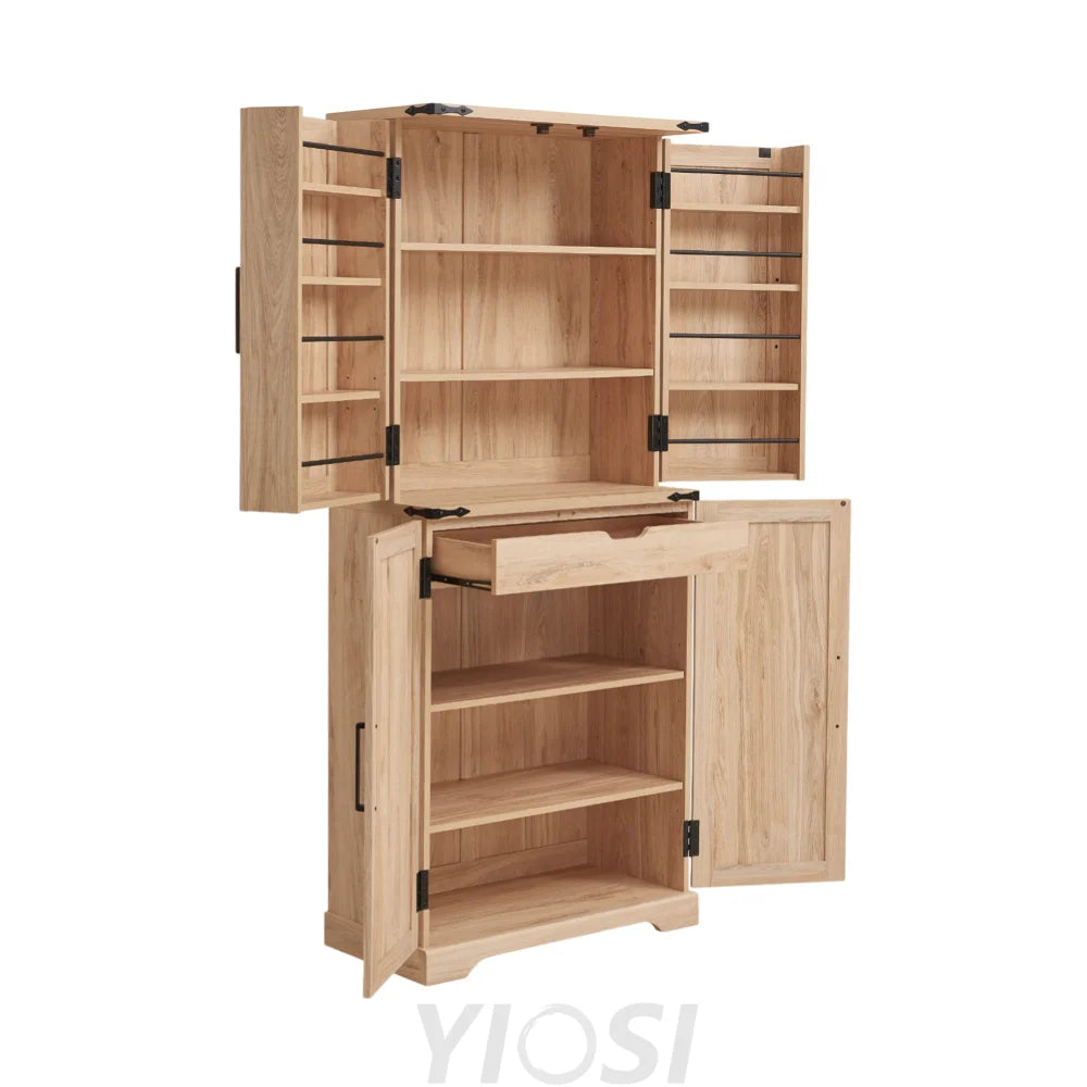72’’ Farmhouse Kitchen Pantry Storage Cabinet with Barn Door and Shelves