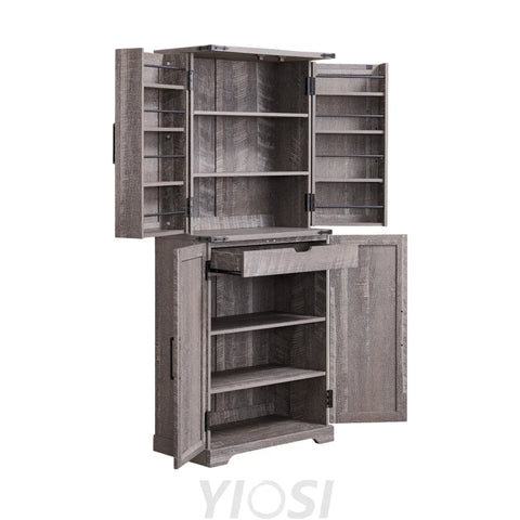 72’’ Farmhouse Kitchen Pantry Storage Cabinet with Barn Door and Shelves