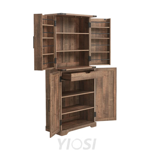 72’’ Farmhouse Kitchen Pantry Storage Cabinet with Barn Door and Shelves