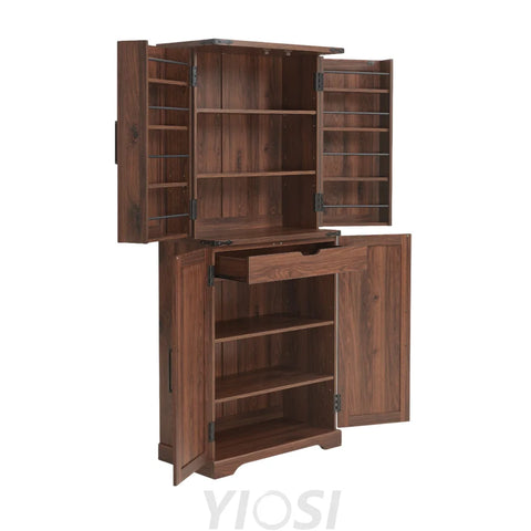 72’’ Farmhouse Kitchen Pantry Storage Cabinet with Barn Door and Shelves