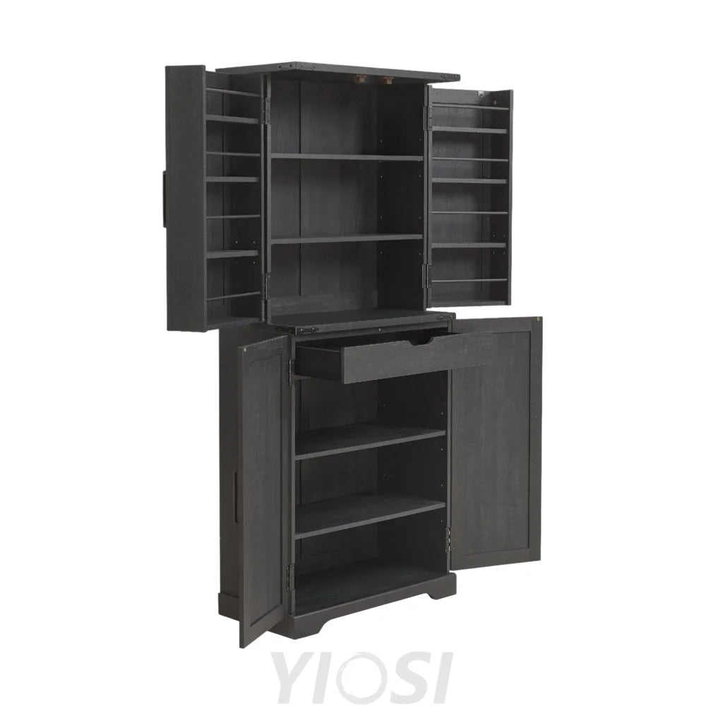 72’’ Farmhouse Kitchen Pantry Storage Cabinet with Barn Door and Shelves