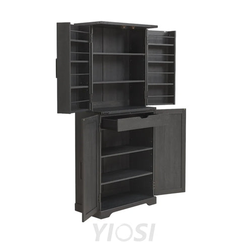 72’’ Farmhouse Kitchen Pantry Storage Cabinet with Barn Door and Shelves