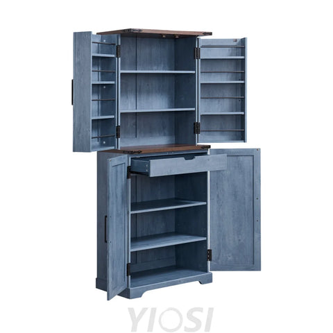 72’’ Farmhouse Kitchen Pantry Storage Cabinet with Barn Door and Shelves