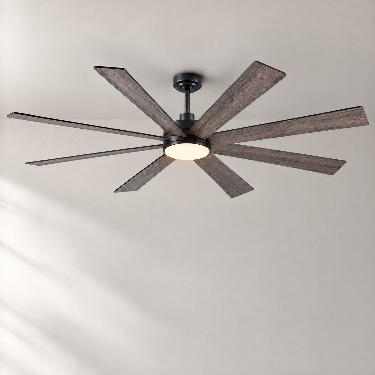 Yiosi 72-Inch 8-Blade Modern Ceiling Fan with Integrated LED Light – lights on