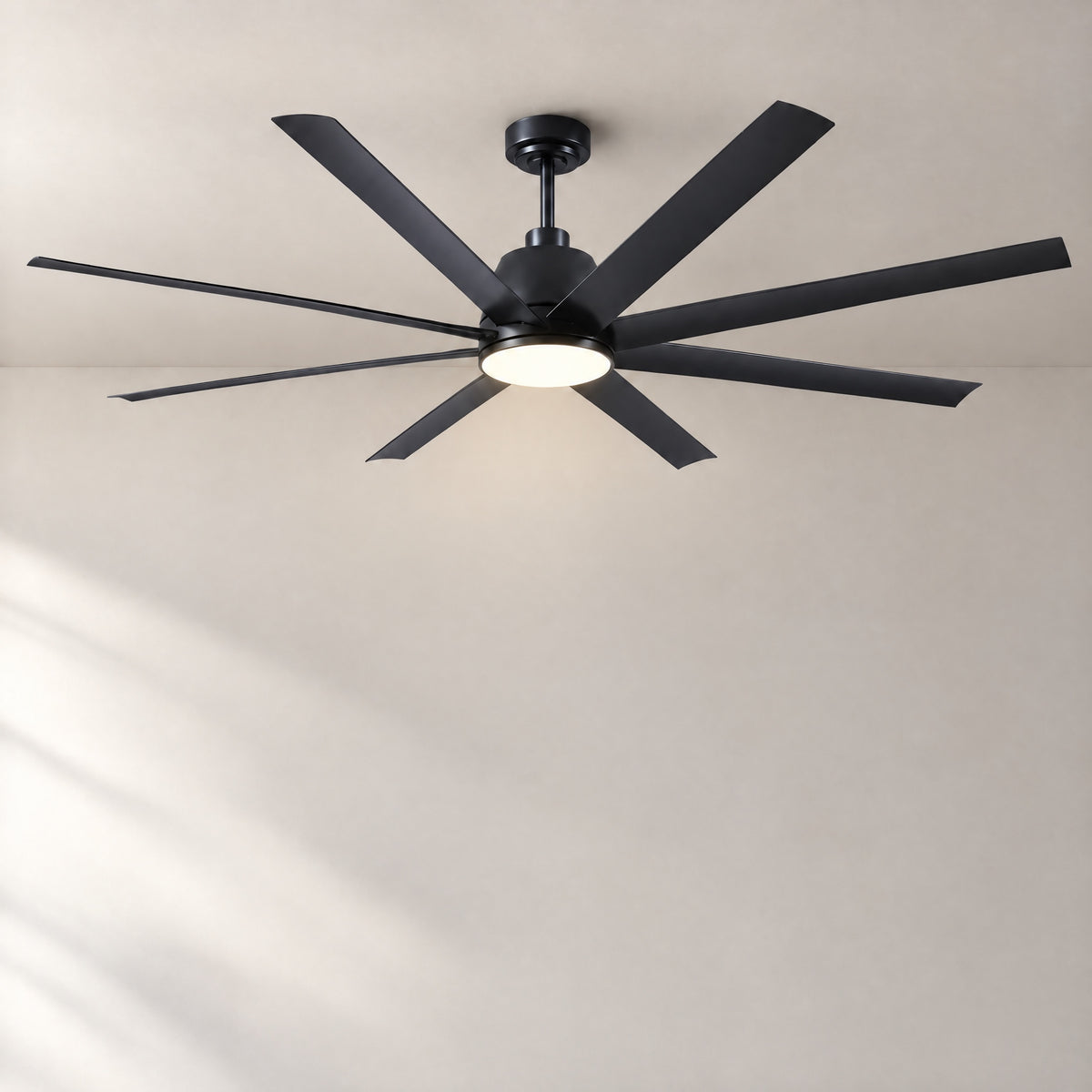 72" Industrial 8-Blade High-Airflow Ceiling Fan – lights on