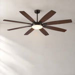72" Industrial Walnut 8-Blade Ceiling Fan with LED Disc – lights on