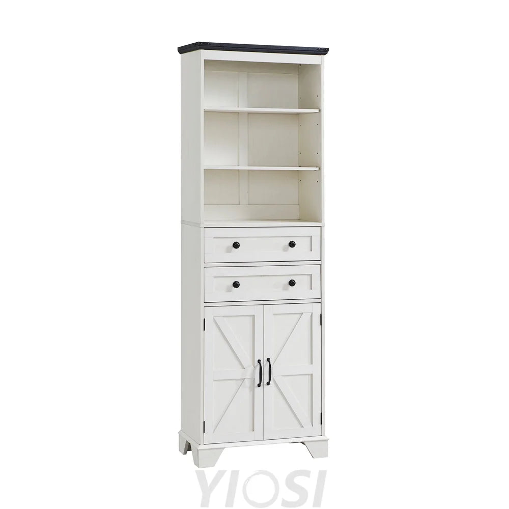 72’’ Tall Farmhouse Bathroom Storage Cabinet with Adjustable Shelves and Barn Door