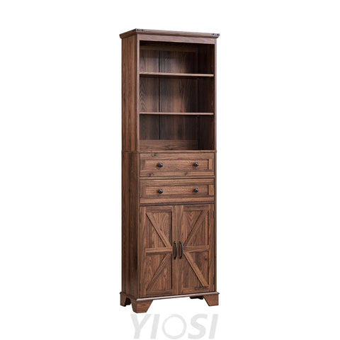 72’’ Tall Farmhouse Bathroom Storage Cabinet with Adjustable Shelves and Barn Door
