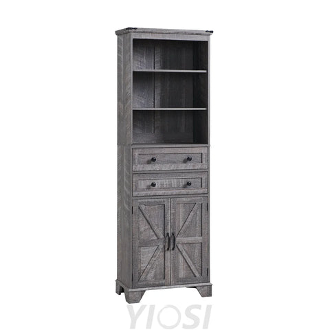 72’’ Tall Farmhouse Bathroom Storage Cabinet with Adjustable Shelves and Barn Door