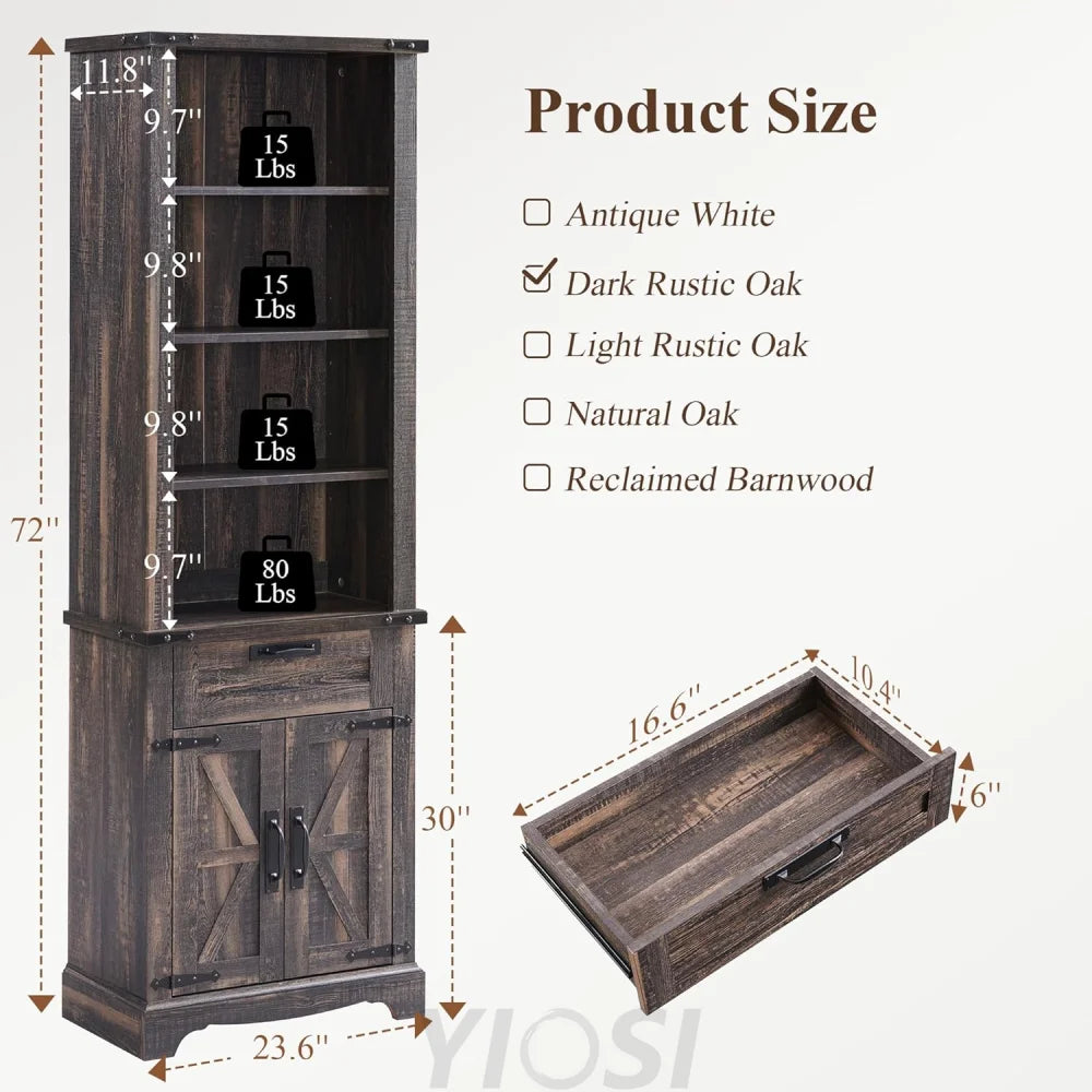 72" Tall Farmhouse Bookcase with Barn Door and Storage Cabinet