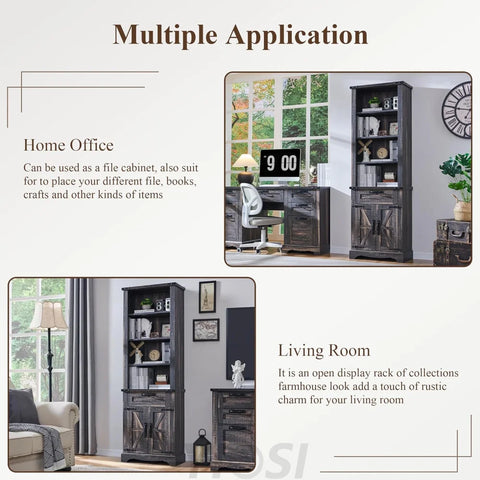 72" Tall Farmhouse Bookcase with Barn Door and Storage Cabinet